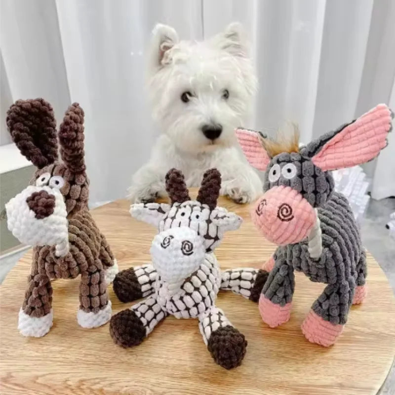 Plush Squeaky Dog Toy - Cute Donkey Teething & Interactive Training Toy for Small Dogs