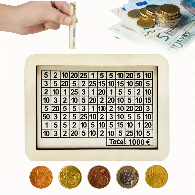 Wooden Money Box Piggy Bank – Reusable Savings Bank with Goal Tracker & Numbers – Helps Build Saving Habit