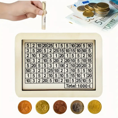 Wooden Money Box Piggy Bank – Reusable Savings Bank with Goal Tracker & Numbers – Helps Build Saving Habit