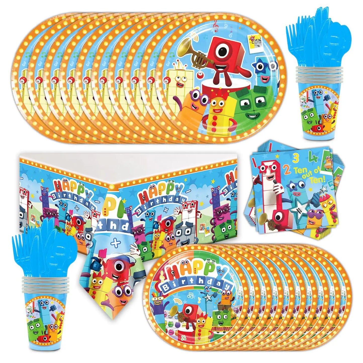 Number Birthday Building Blocks Party Decorations Set – Tablecloth, Banner, Balloons & Cake Topper for Kids & Baby Shower Supplies
