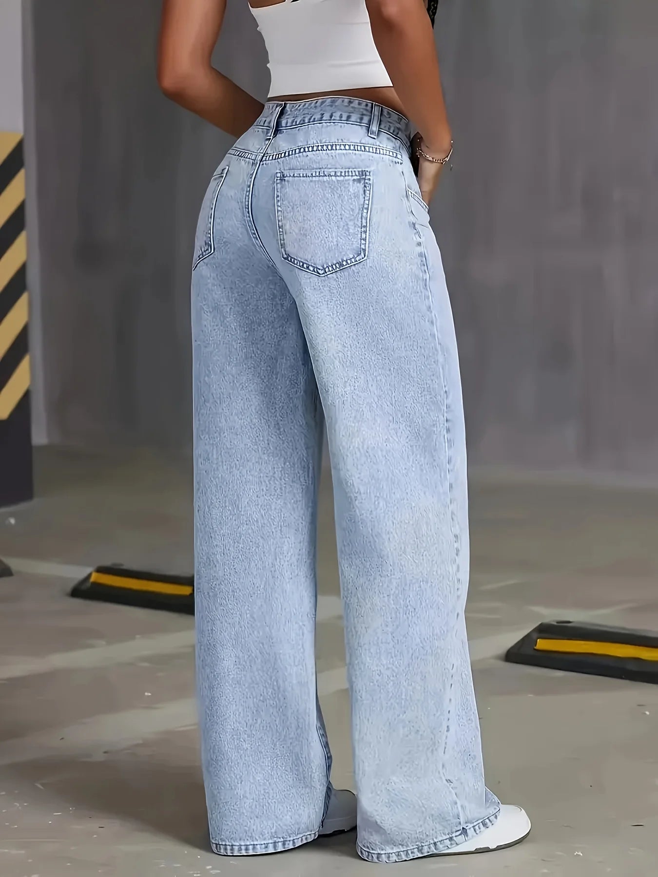 Women’s Y2K Wide Leg Jeans – Light Blue Loose-Fit Stretch Denim Pants, Casual Fashion for All Seasons