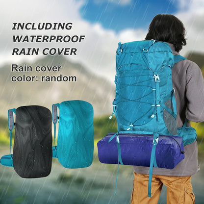 WESTTUNE 50L Hiking Backpack - Multifunctional Mountaineering Bag with Rain Cover for Travel, Trekking, and Camping