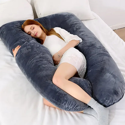 Soft Fleece U-Shaped Pregnancy Pillow – Multi-Function Side & Lumbar Support Cushion for Women