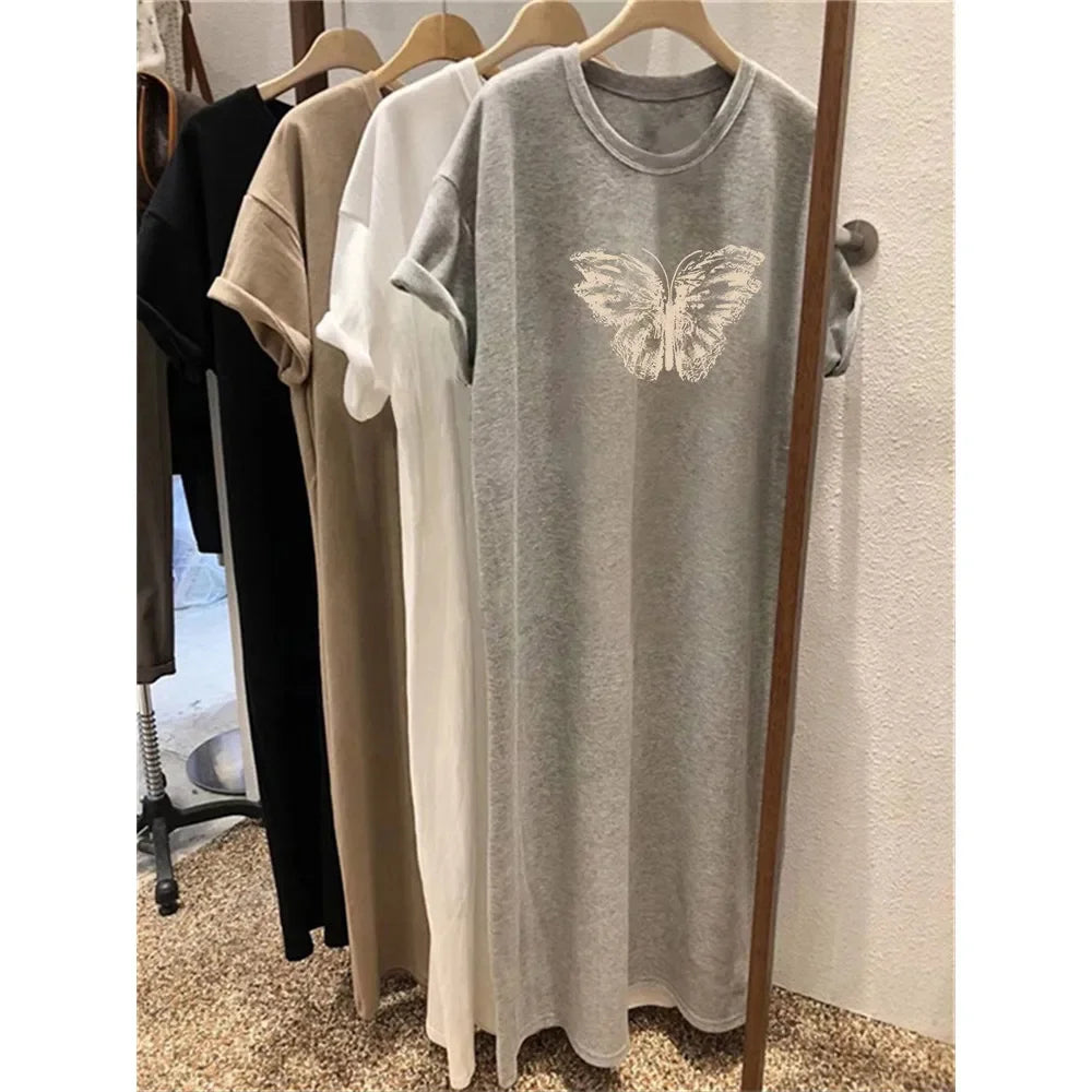 Women's Butterfly Print Summer Dress - Oversized Loose-Fit Short Sleeve Casual Dress