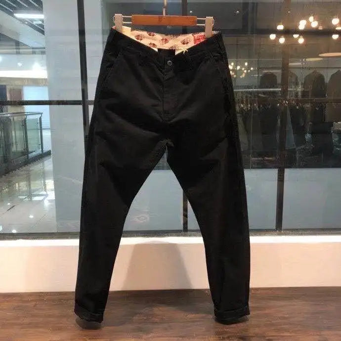 100% Cotton Heavyweight Men's Workwear Pants - Retro Slim Straight Casual Trousers