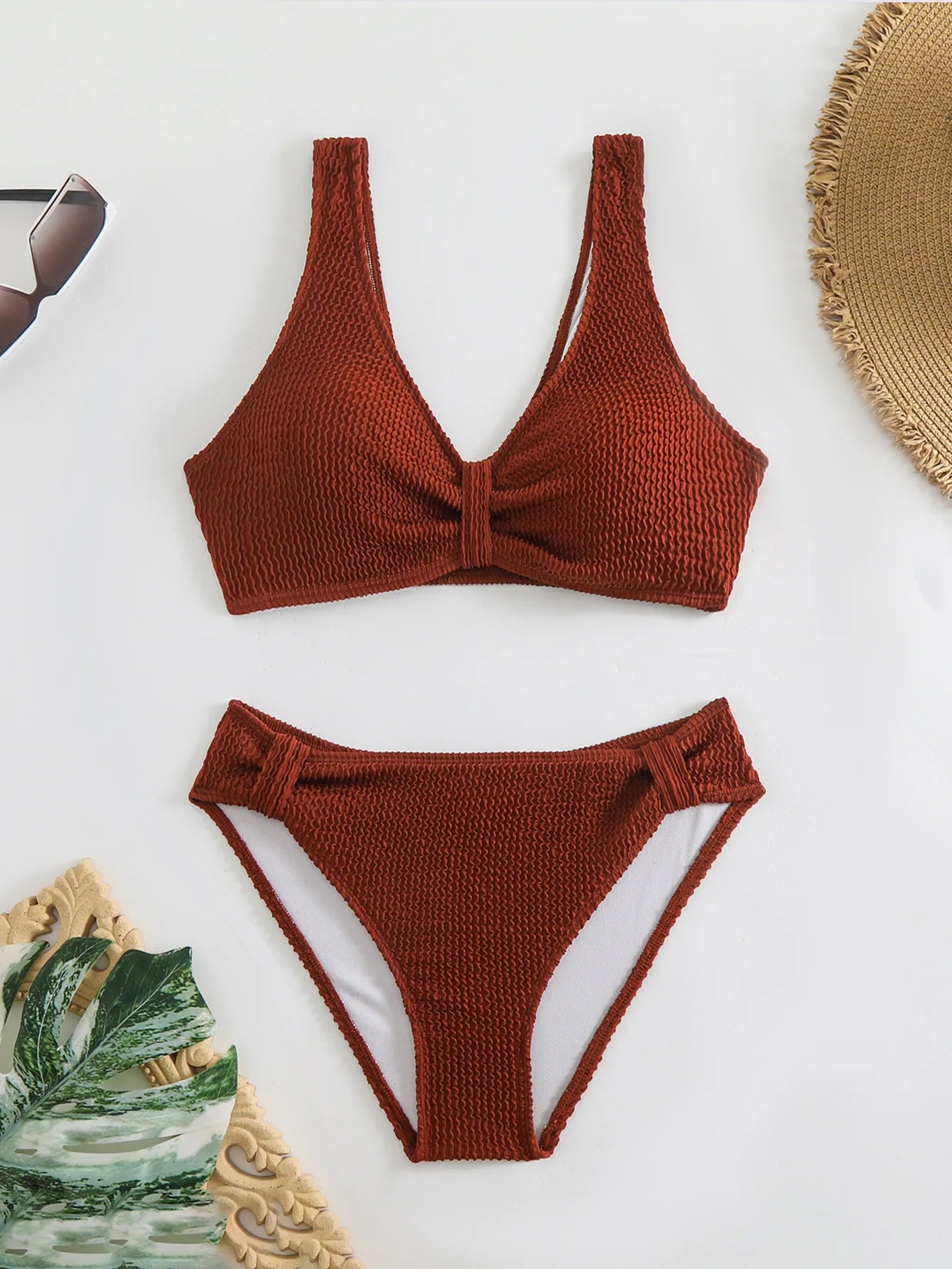 2025 Summer Women's Two-Piece Swimsuit – Solid High Waist V-Neck Backless Bikini Set Beachwear