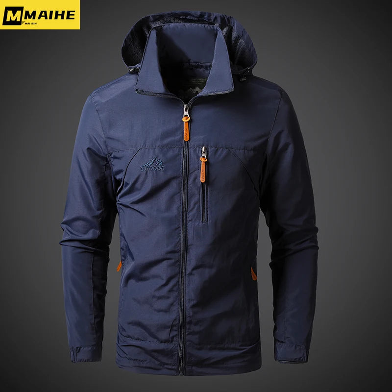 Men’s Waterproof Military Windbreaker Jacket - Hooded Autumn Outdoor Hiking, Biking & Casual Bomber Coat
