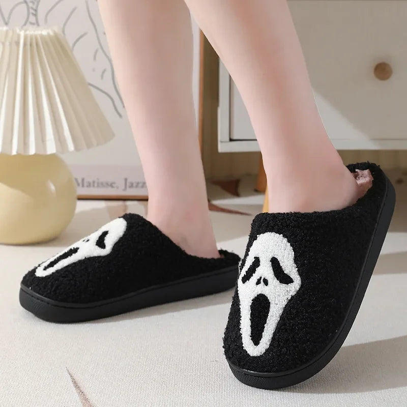 Skull Cartoon Winter Slippers – Warm Cotton Indoor Slippers for Men & Women, Cozy Couple Home Shoes