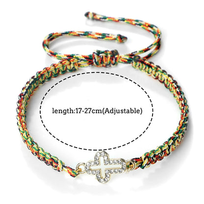 Crystal Hollow Cross Bracelet - Braided Prayer Healing Bangle Jewelry Gift for Women & Yoga Lovers