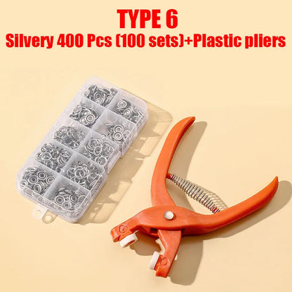 Metal Snap Button Fastener Kit - 50/100PCS Hollow Prong Studs with Pliers Tool for Clothing Sewing Bags & Shoes