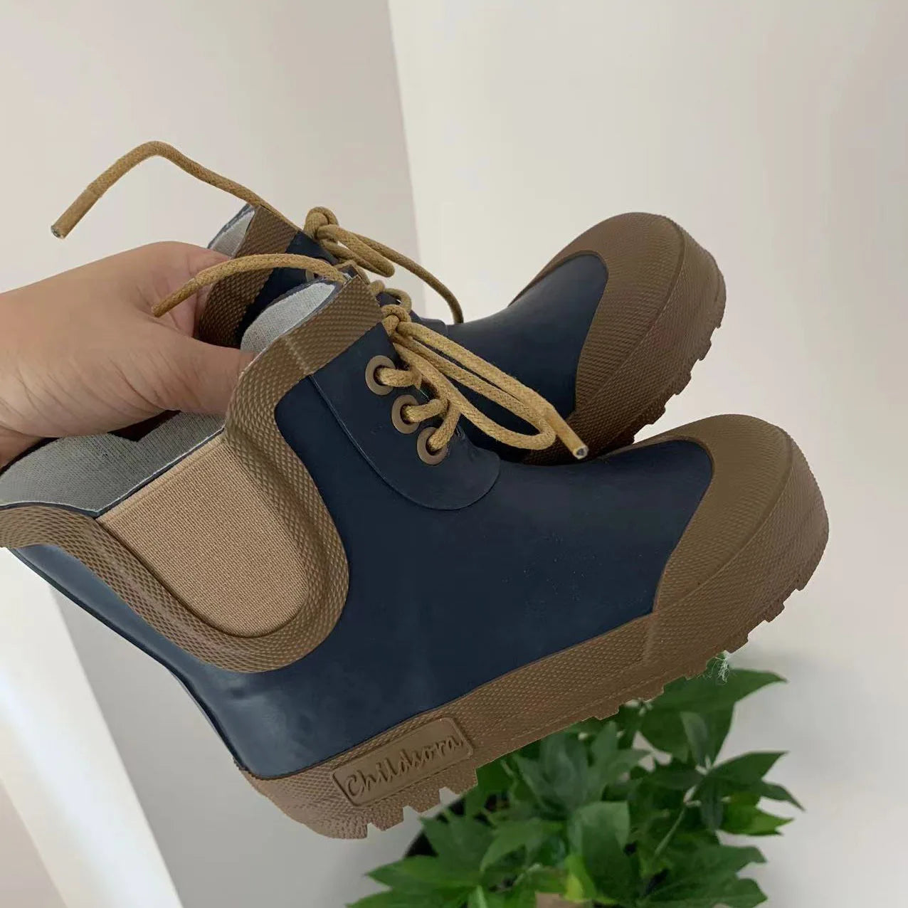 Kids Soft Rubber Rain Boots – Waterproof Lace-Up Mid-Calf Anti-Slip Shoes for Boys & Girls