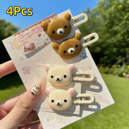 4Pc Strawberry Chocolate Bunny Hairpins - Cute Cartoon Plastic Hair Accessories for Girls & Women