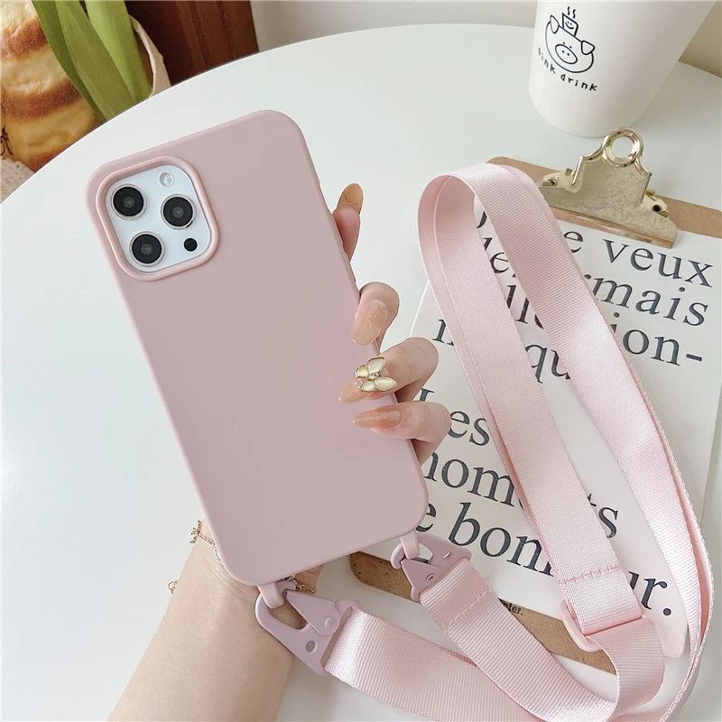 Crossbody Lanyard Silicone Soft Case for iPhone – Shockproof Necklace Strap Cover for iPhone 7–15 Pro Max, XR, XS, X, 11–14