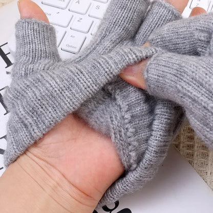 Knitted Thermal Fingerless Gloves for Men & Women – Thick Warm Wool Half Finger Touchscreen Winter Driving Mittens