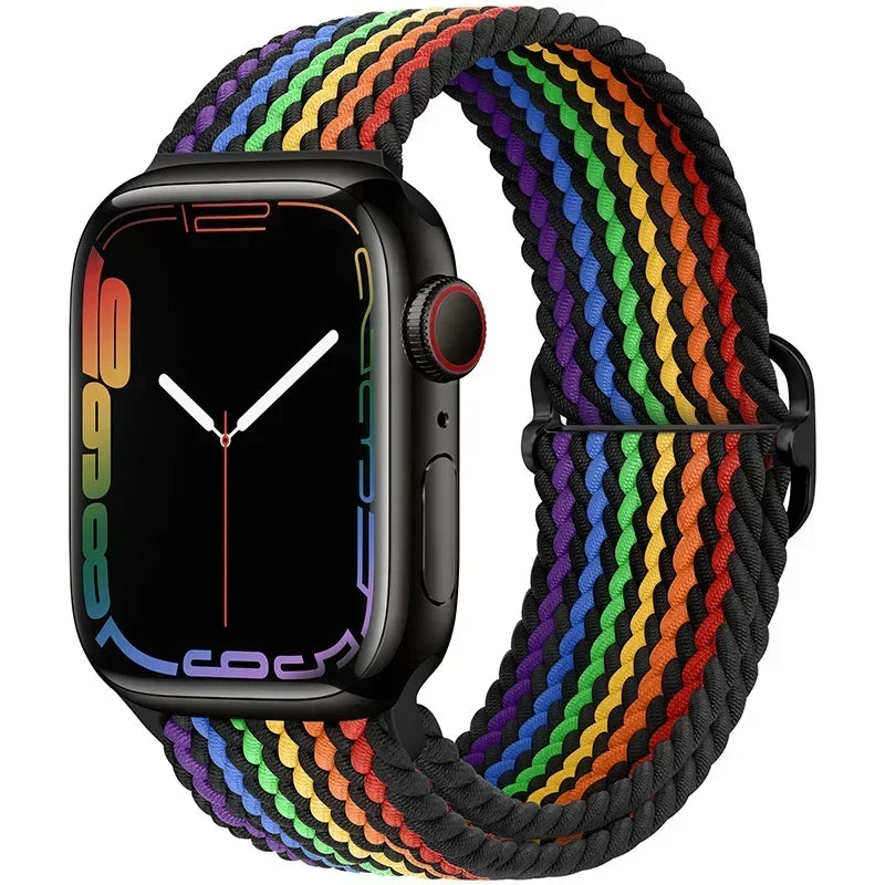 Braided Nylon Apple Watch Band – Adjustable Sport Strap Compatible with Ultra 2, Series 10/9/8/7/6/SE (40–49mm) Wrist Bracelet
