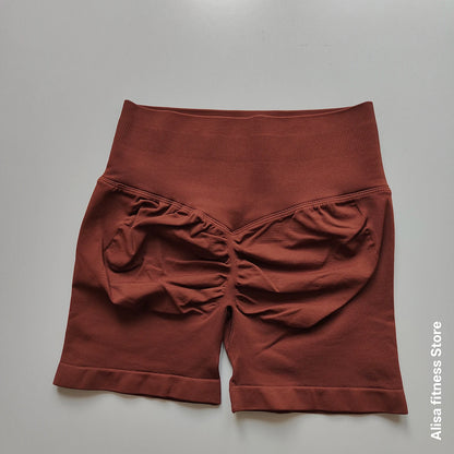 Summer High Waisted Yoga Shorts - Seamless Tummy Control Fitness Running Shorts with Solid Color Stretch Leggings Style