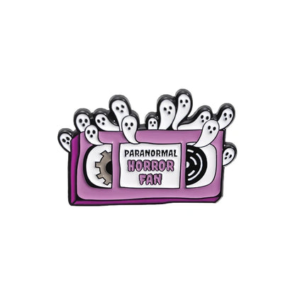 Pink Heart Brain Ghost Enamel Brooch – Gothic Retro Radio & TV Badge, Funny Punk Lapel Pin Jewelry Gift