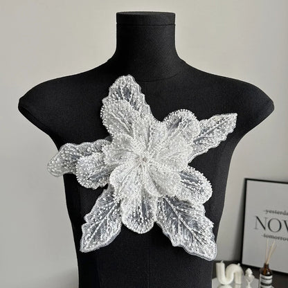 Sequin Beaded 3D Floral Lace Patches - Multi-Layered Applique for Clothing, Fabric Sewing Material, DIY Handmade for Shiny Evening Dresses