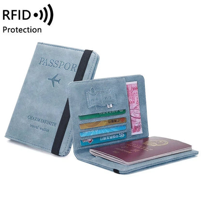 RFID Leather Passport Wallet - Vintage Multi-Function Travel Holder for Men & Women ID Bank Cards Business Accessories