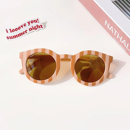 2023 Kids Checker Panel Round Sunglasses – Cute UV400 Sun Protection for Baby Girls & Children Outdoor Wear