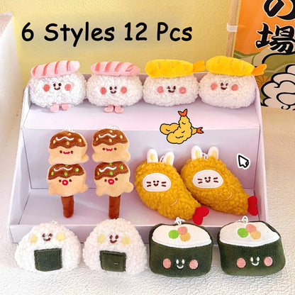 Cute Food Plush Pendant 1/6/12 Pcs - Sushi Backpack Keychain Doll Charm & Toy Accessory
