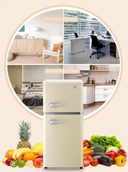 KRIB BLING 3.2 Cu.ft Compact Mini Fridge with Freezer – Retro Drink Chiller for Home & Office