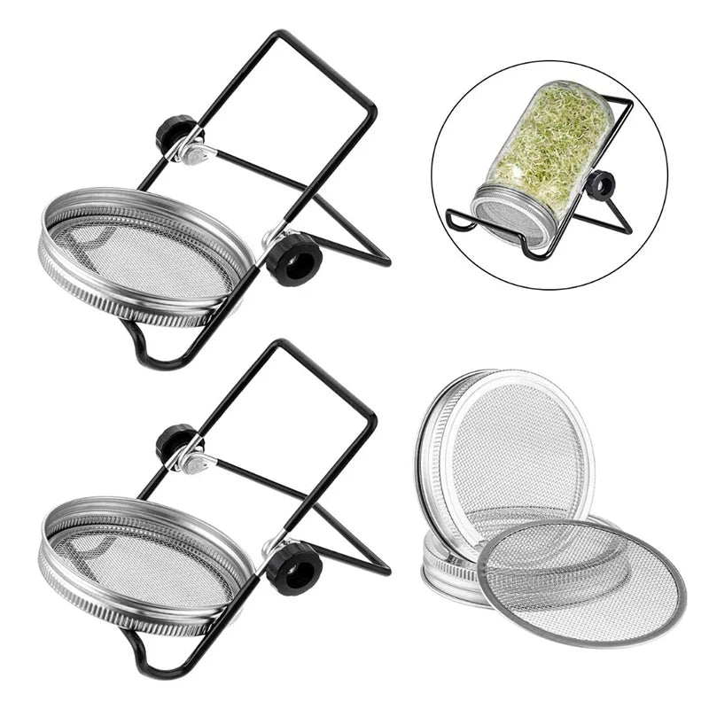 Seed Sprouting Kit - Mason Jar Germination Lids with Stainless Steel Strainer Screen & Sprouter Stand for Fresh Sprouts