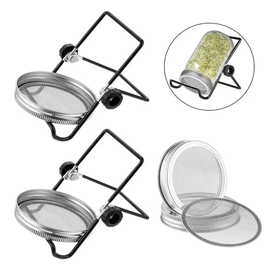 Seed Sprouting Kit - Mason Jar Germination Lids with Stainless Steel Strainer Screen & Sprouter Stand for Fresh Sprouts