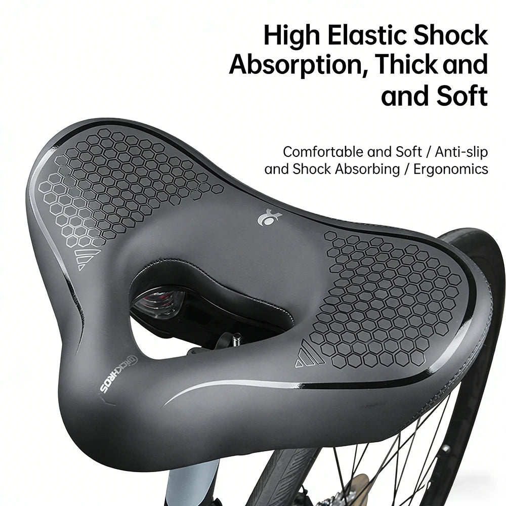 Ergonomic Bike Saddle - Thick Soft Shock-Absorbing Hollow Breathable Seat for Mountain & Road Bikes