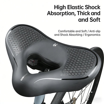 Ergonomic Bike Saddle - Thick Soft Shock-Absorbing Hollow Breathable Seat for Mountain & Road Bikes