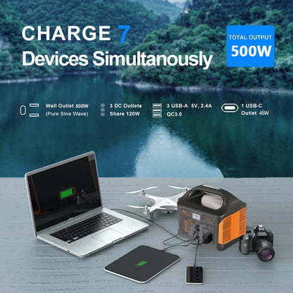 300W/500W Portable Solar Power Station – 460Wh LiFePO4 Battery Energy Storage with 110V/220V Output & LED for Camping, RV, and Travel