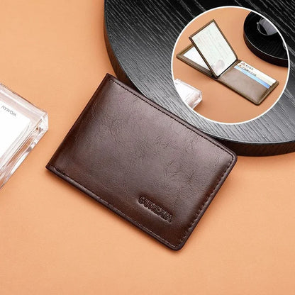 Retro Leather Driver’s License Wallet – Ultra-Thin Men’s ID Card Holder with Coin Purse, Multifunctional Slim Solid Color Short Wallet