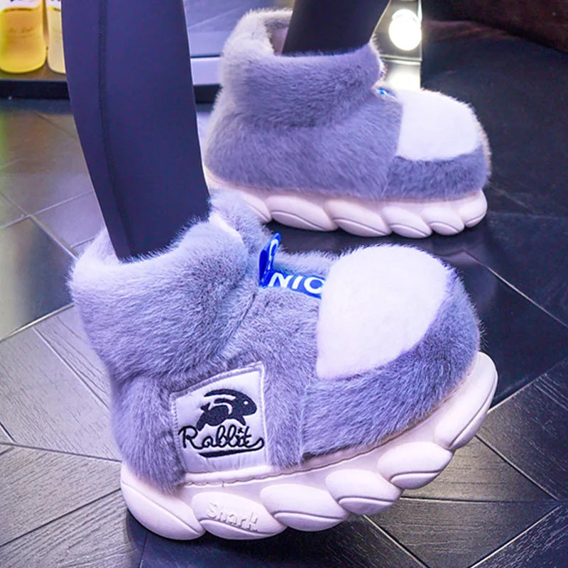2025 Winter Warm Plush Slippers – High-Top Platform Indoor Snow Boots for Women & Men, Cozy Home Shoes with Soft Lining