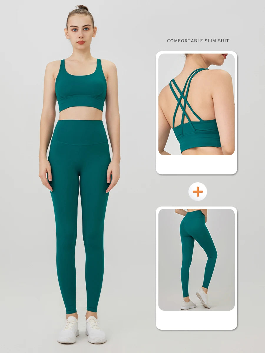 2-Piece Women’s Yoga Tracksuit – Pilates Fitness Set with Push-Up Sports Bra & Leggings for Gym Workout