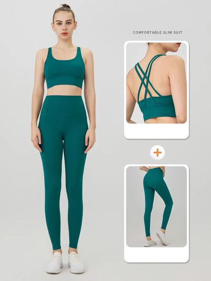 2-Piece Women’s Yoga Tracksuit – Pilates Fitness Set with Push-Up Sports Bra & Leggings for Gym Workout