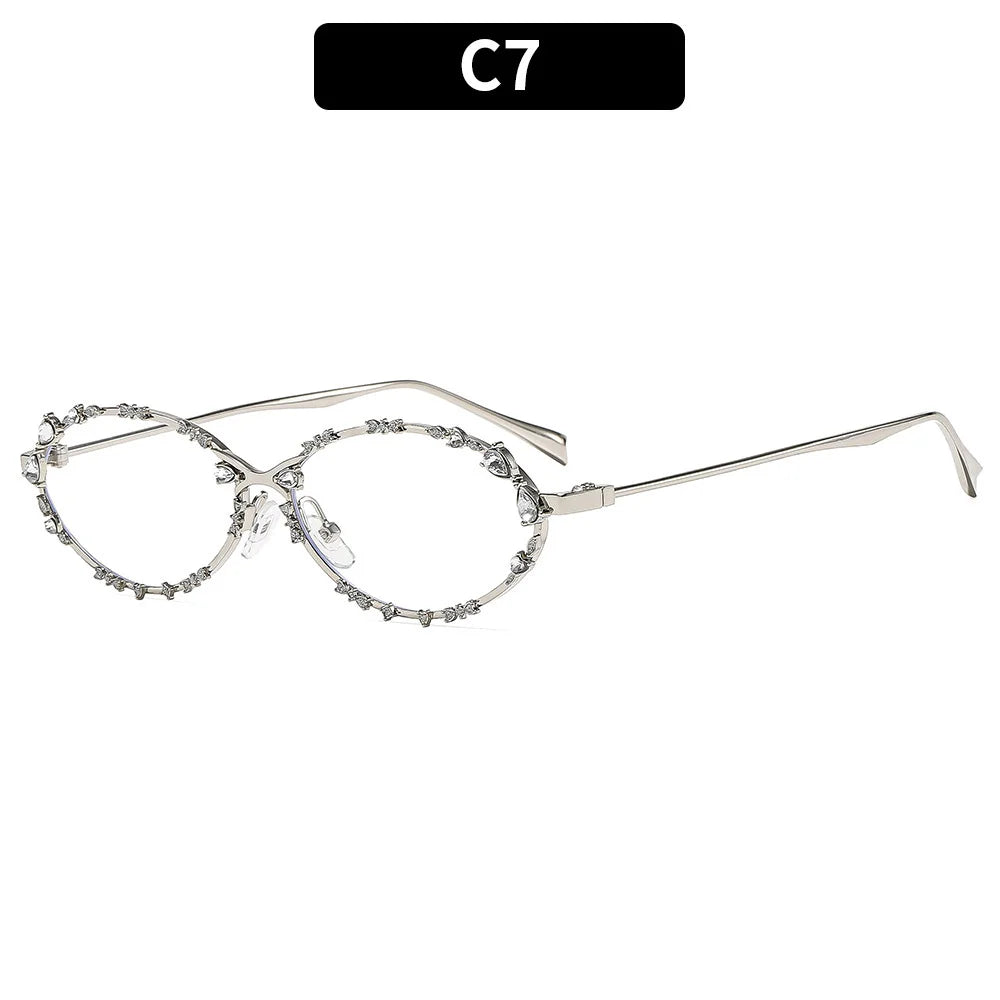 Luxury Diamond Oval Sunglasses - Rhinestone Metal Frame Fashion Eyewear for Men and Women Driving Style