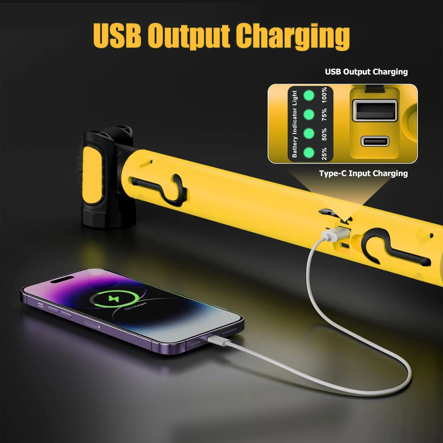 Super Bright Magnetic LED Work Light – Built-in 5200mAh Rechargeable Underhood Lamp for Car Repair & Outdoor Lighting