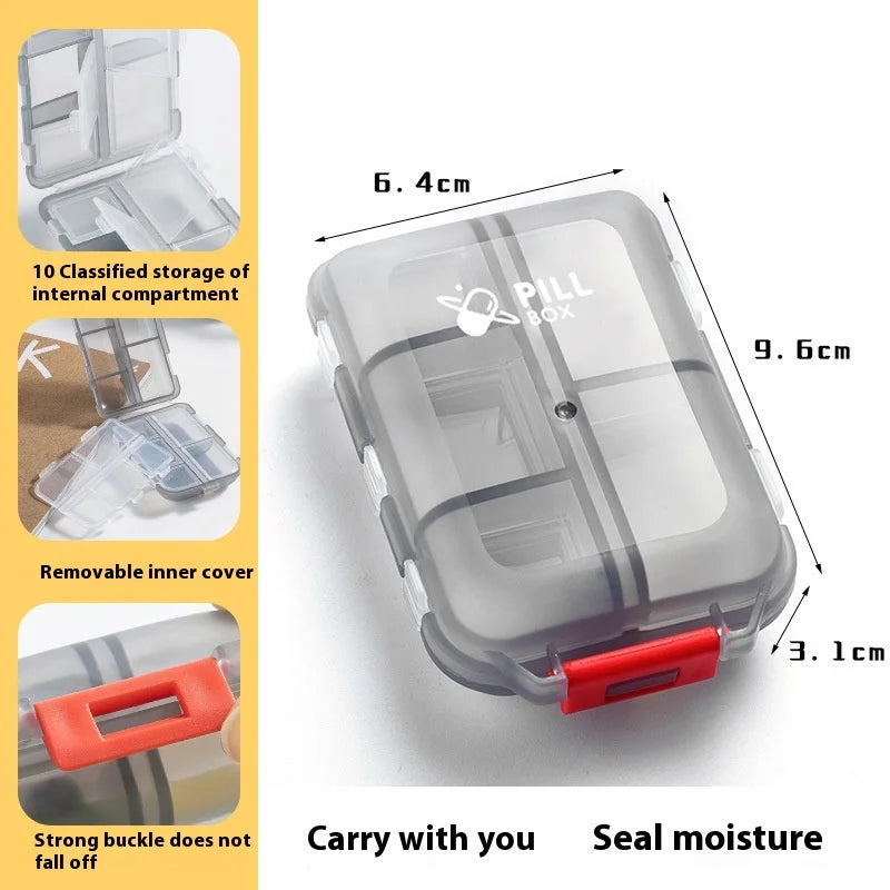 JUSTLANG Portable Medicine Box – Waterproof & Moisture-Proof Pill Container with 10 Small Grid Cells for Tablets Storage