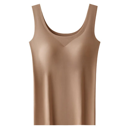 Women's Ice Silk Seamless Tank Top with Chest Pads - Wide Shoulder Sleeveless Innerwear
