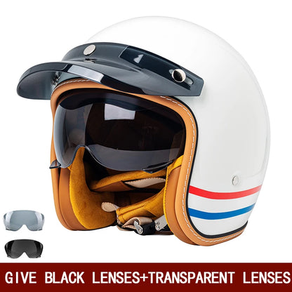 Retro 3/4 Motorcycle Helmet - Semi Open Face Cross Country Riding Helmet Winter Motorbike Safety Accessory