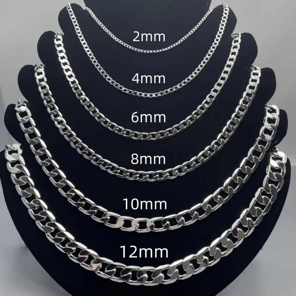 Men’s 925 Sterling Silver Face Chain Necklace — 2/4/6/8/10/12MM, 40–75cm with Lobster Clasp, Engagement Jewelry Gift for Men & Women