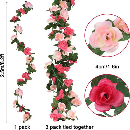 Artificial Flowers Vine Set - 1pc Vine with 45pcs/69pcs Roses for DIY Wedding Decoration, Fake Flower Home Decor, Wall Hanging Garland, and Room Plants