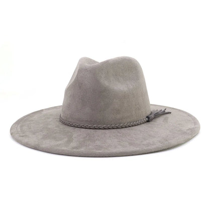 Suede Top Hat Fedora - 9.5cm Wide Brim Felt Jazz Hat for Men and Women, Autumn/Winter Classic Church Sombrer