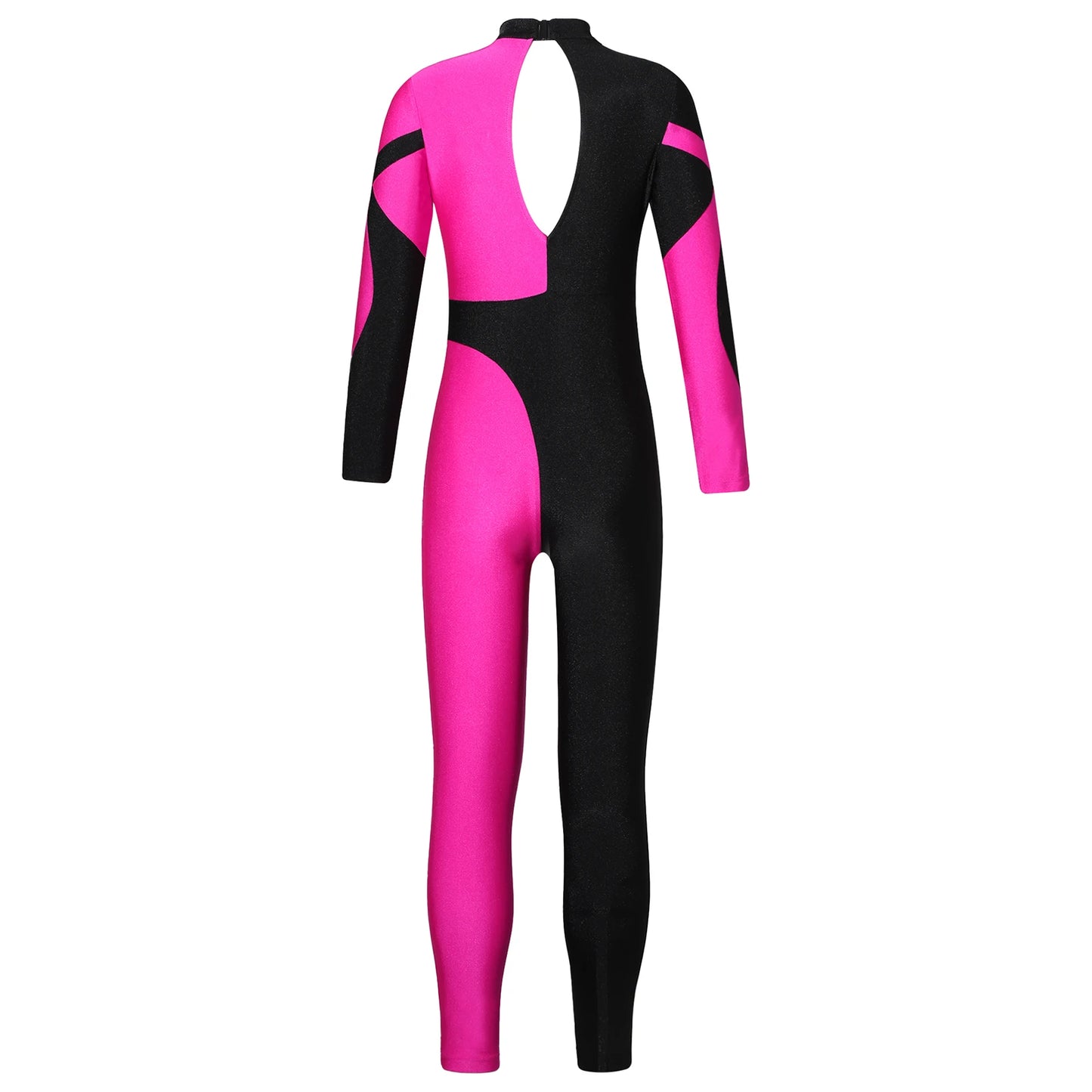 Kids Girls Long Sleeve Rhinestone Bodysuit — Full Body Dancewear Gymnastics Leotard Skating Jumpsuit