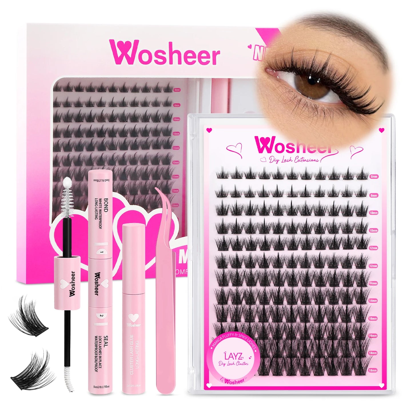 WOSHEER DIY Eyelash Cluster Kit – Faux Mink Lash Extensions with Bond, Seal & Remover for Natural Thick Individual Lashes