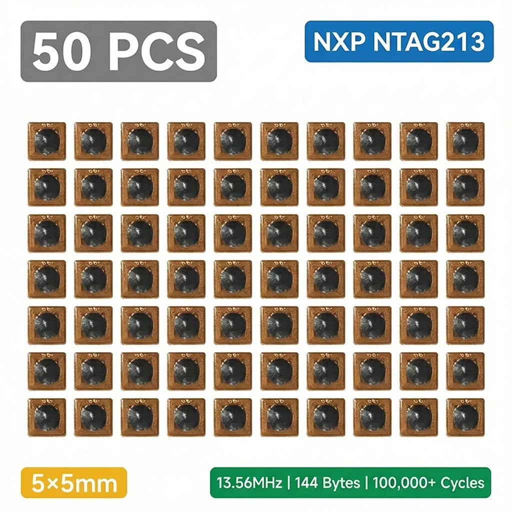Programmable NTAG213 NFC RFID Tag Sticker - 5x5mm Micro FPC 13.56MHz Chip for Access Control & Supply Chain Management