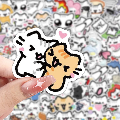 50/100-Piece Cute Basil Kitten Sticker Set - Small Cartoon Cat Decals for Phone Cases, Stationery and Suitcases