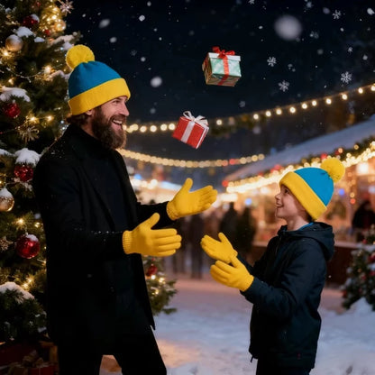 Unisex Christmas & Holiday Cosplay Set – Funny Knitted Beanie Hat with Gloves, Warm Winter Hat for Halloween & New Year