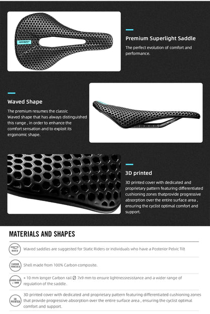 RYET 3D Printed Carbon Bike Saddle — 140/143mm Lightweight Road & MTB Cycling Seat with EVA Cushion