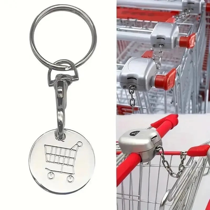 Shopping Cart Token Keychain - Stainless Steel Trolley Coin Key Ring for Carts, Bags & Everyday Use